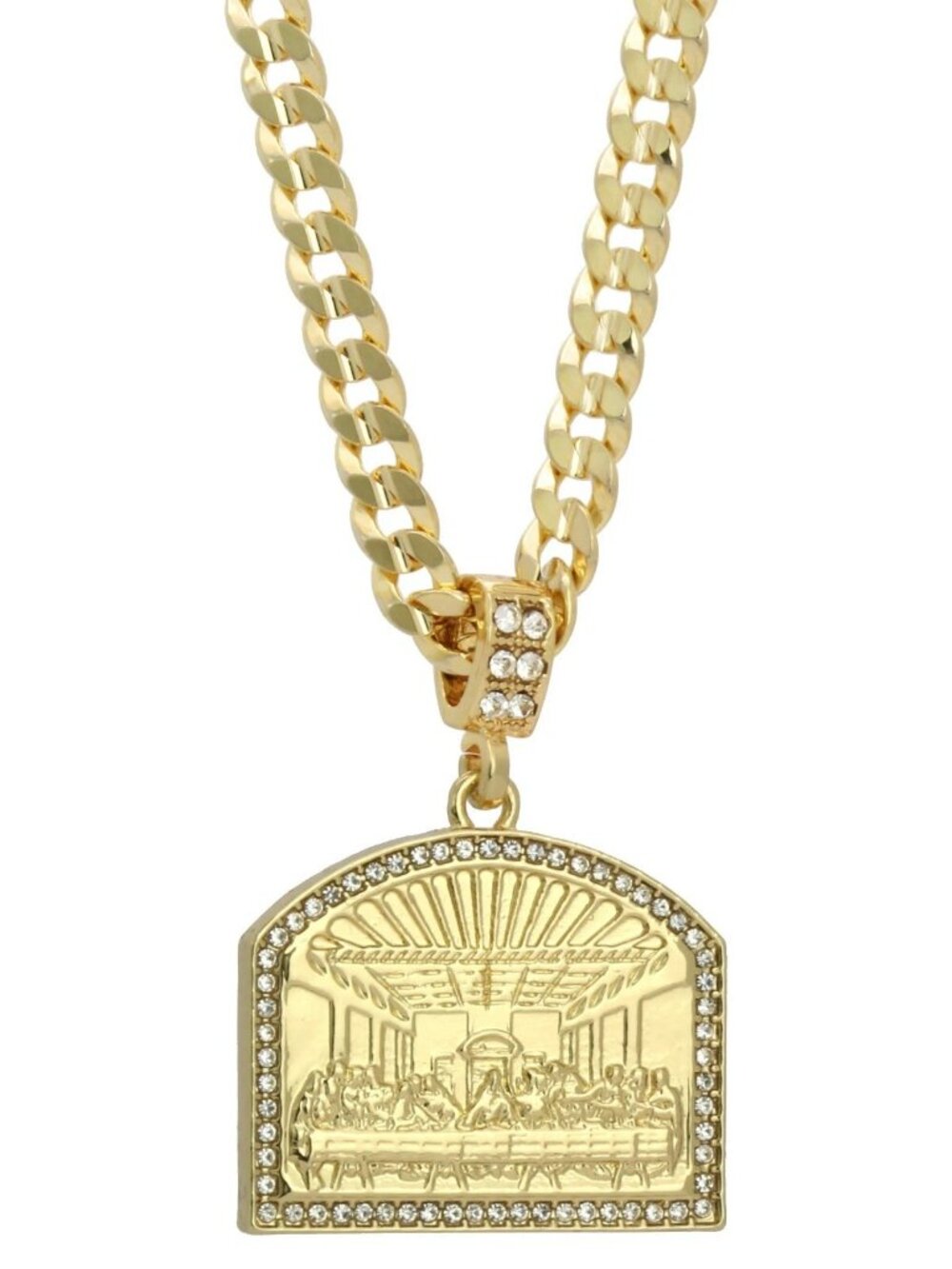 14K Plated Iced Out Last Supper Arch & 24” Cuban Chain